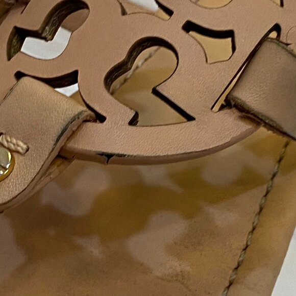 Tory Burch Miller Leather Logo Thong Sandal Nude Tan Classic Slip-On 11M - Picture 4 of 16